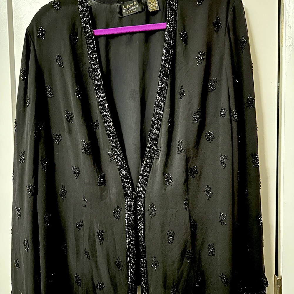 Dana Buchman black beaded chiffon jacket.